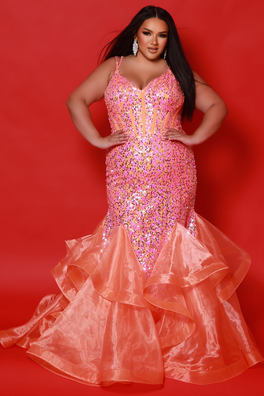 Sydneys Closet JK2516 Sequin Long Formal Mermaid Plus Size Prom Dress