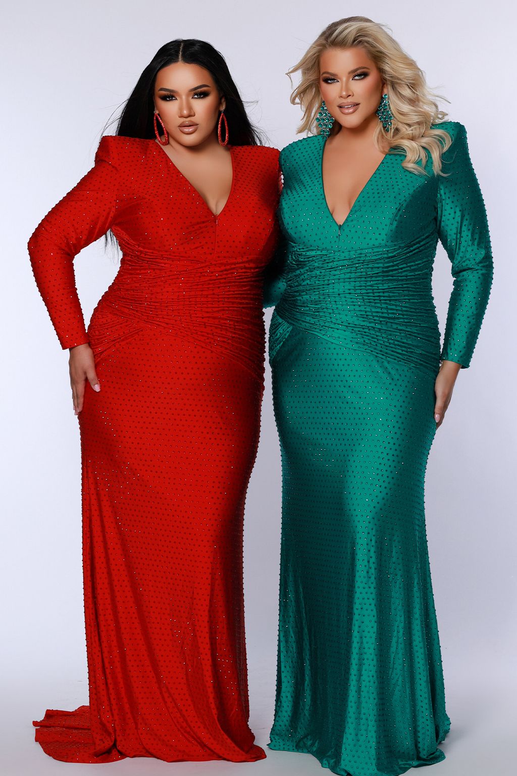 Sydneys Closet JK2519 Long Ruched Fitted Formal Plus Size Prom Dress