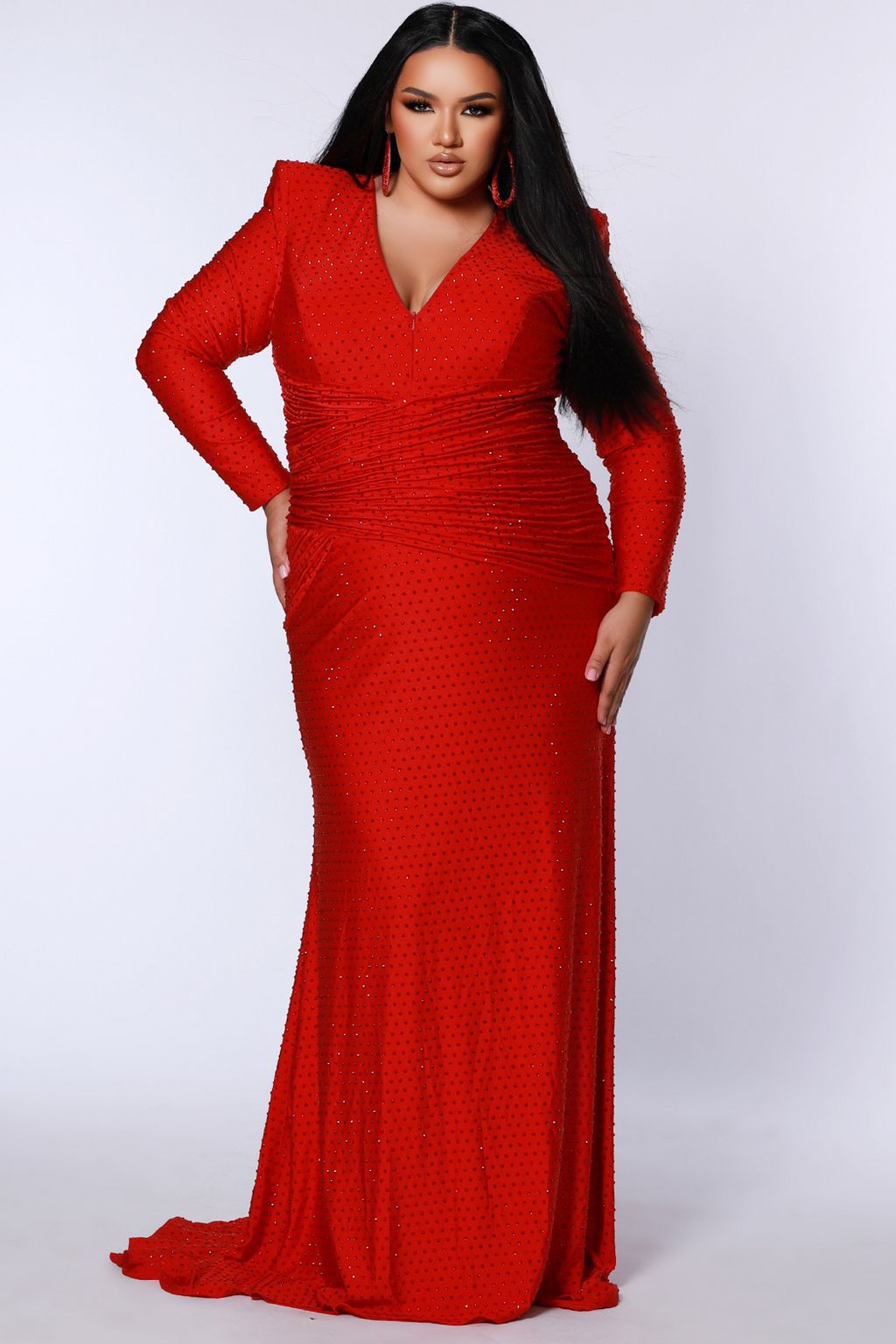 Sydneys Closet JK2519 Long Ruched Fitted Formal Plus Size Prom Dress
