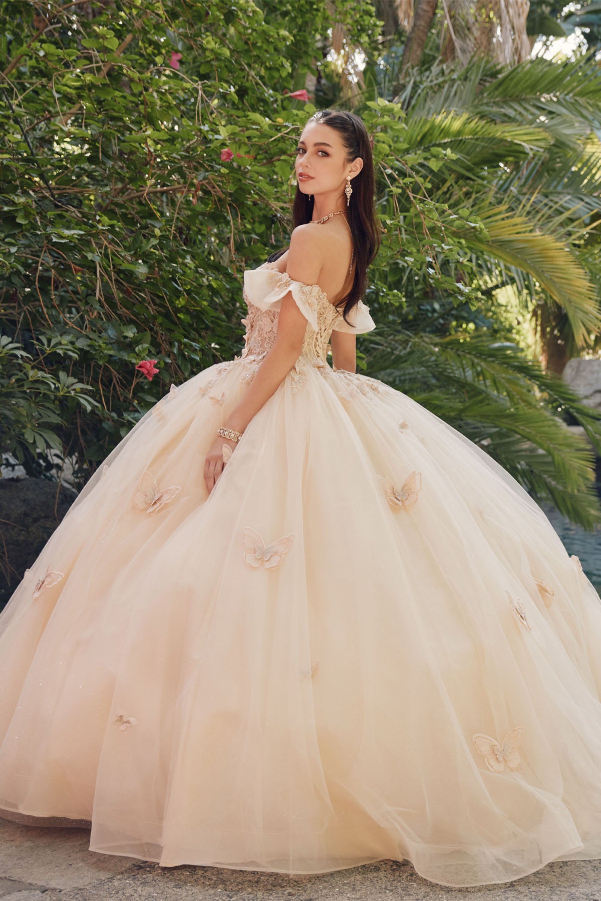 Light Champagne Off Shoulder Beading Quinceanera Dresse Sweet 16 Ball Gown, DP3000