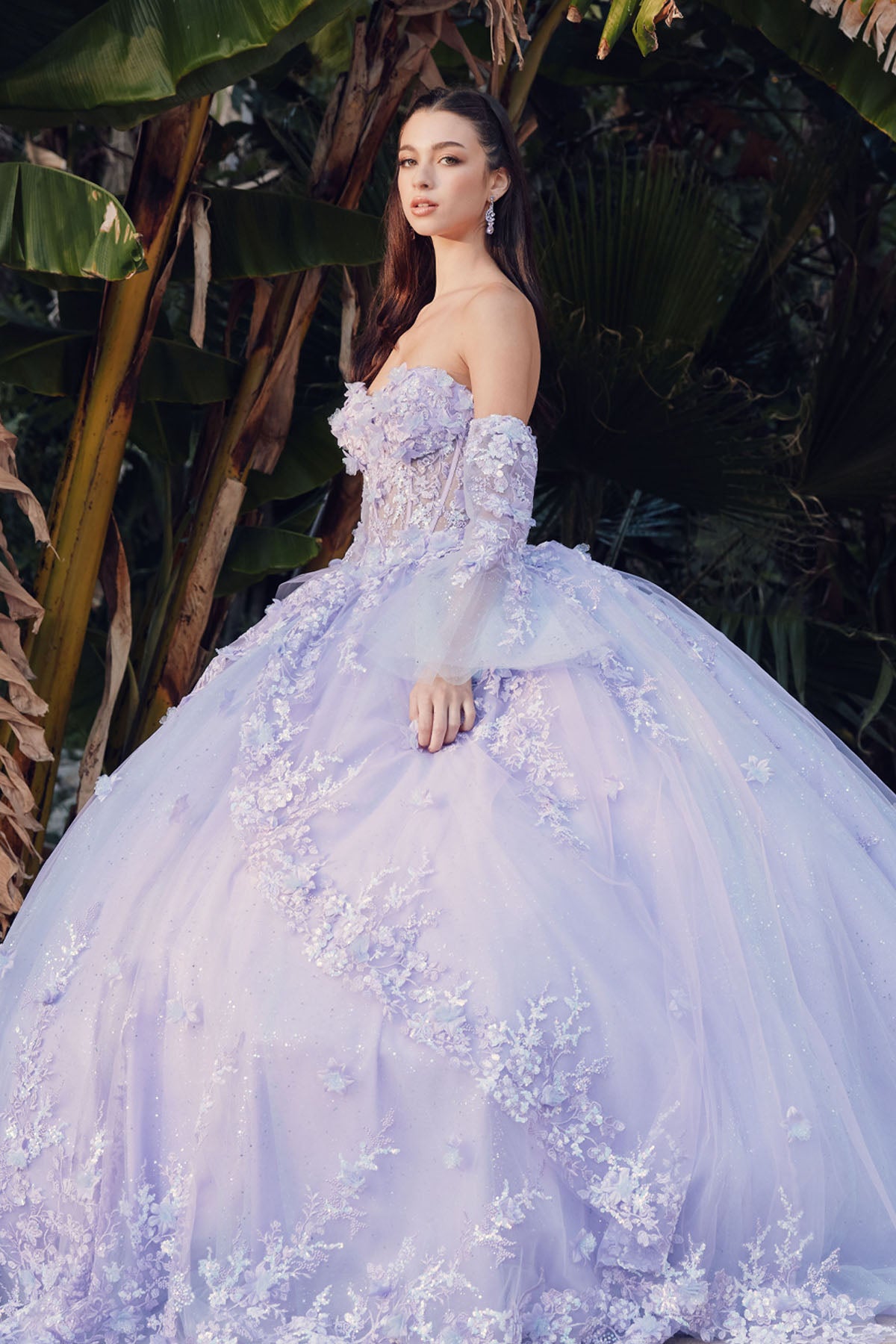 Juliet JT1459J Long Quinceanera Dress 3D Floral Ball Gown