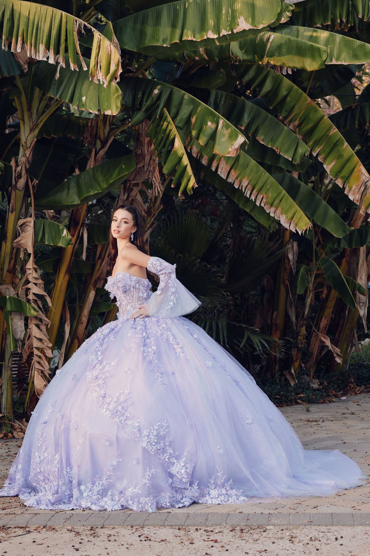 Juliet JT1459J Long Quinceanera Dress 3D Floral Ball Gown