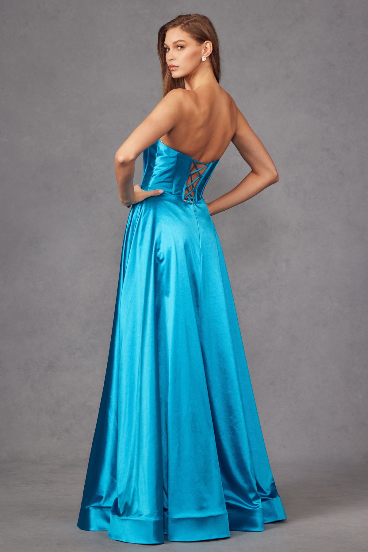 Prom Dresses Prom Long Fitted Corset Mikado Ball Gown Ocean Blue