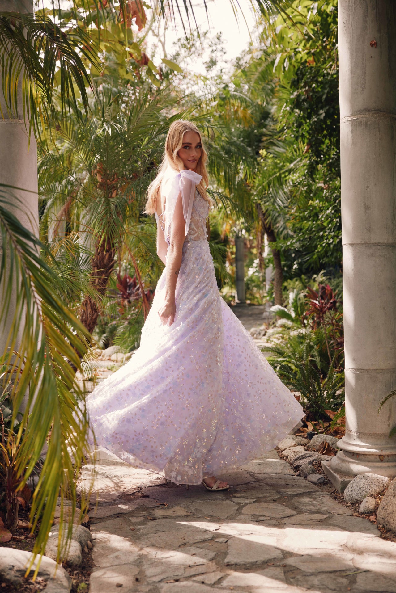 Juliet JT2439K Long Formal 3D Floral Glitter Prom Gown
