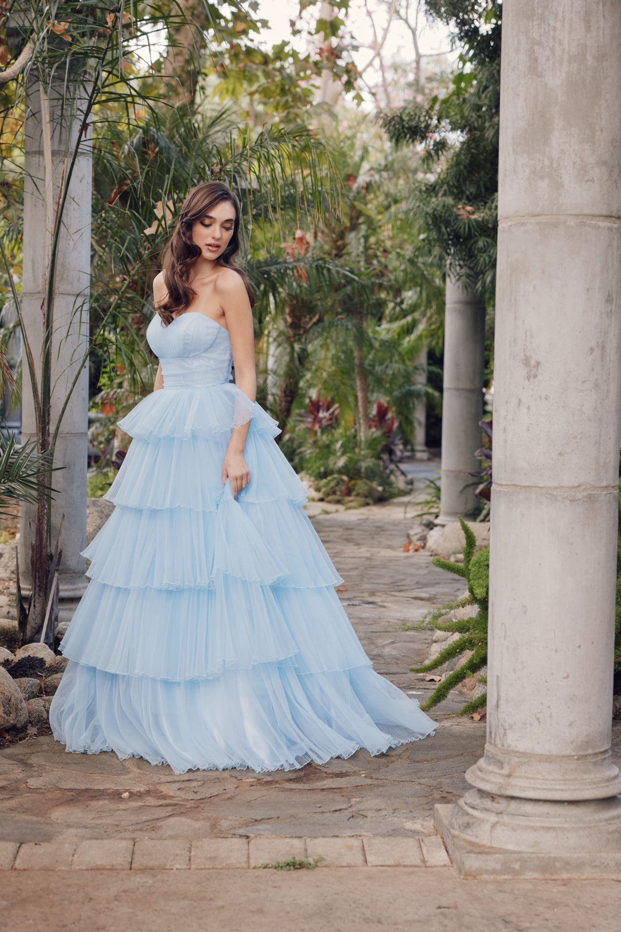 Juliet JT2452K Long Formal Ruffle Skirt Prom Gown