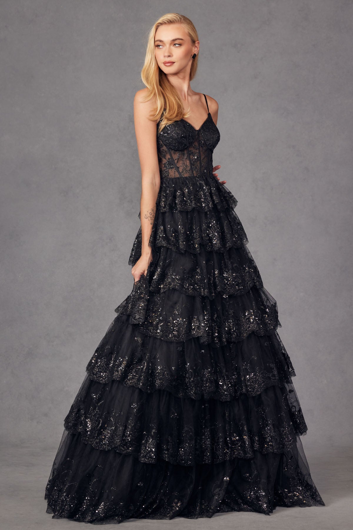 knee length dresses for ladies There's Nothing To It Black Lace Tiered Midi Dress main image 1