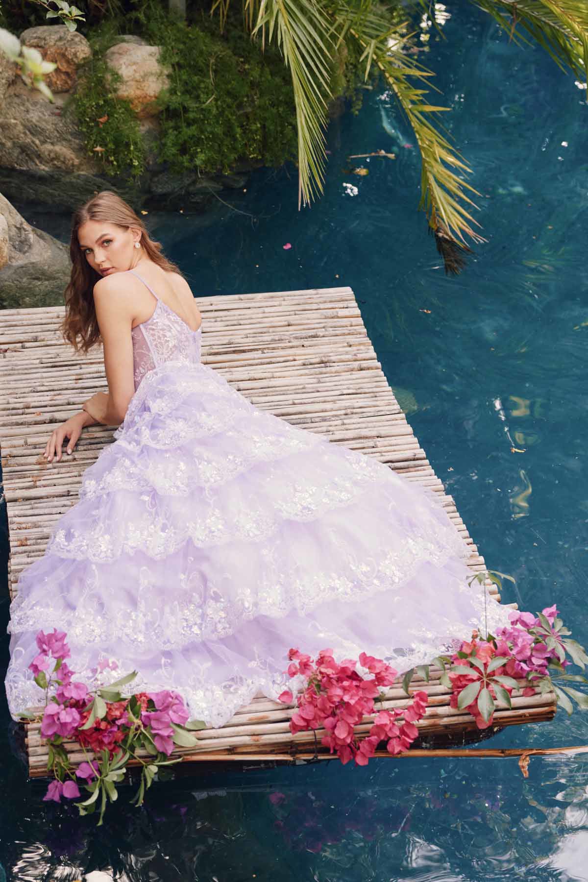 Juliet JT2454K Long Formal Ruffle Skirt Evening Prom Gown