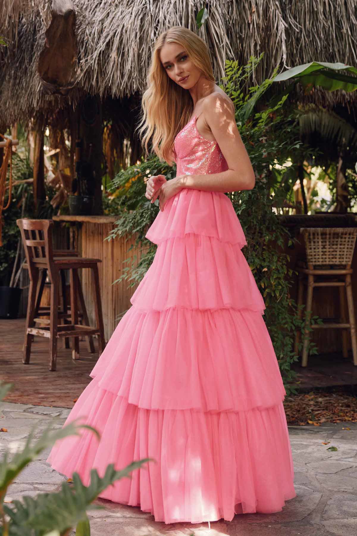 Juliet JT2457H Long Prom Formal Ruffle Skirt Ball Gown