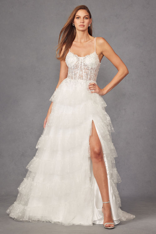 Off White Juliet JT2464AW Glitter Ruffle Skirt Long Wedding