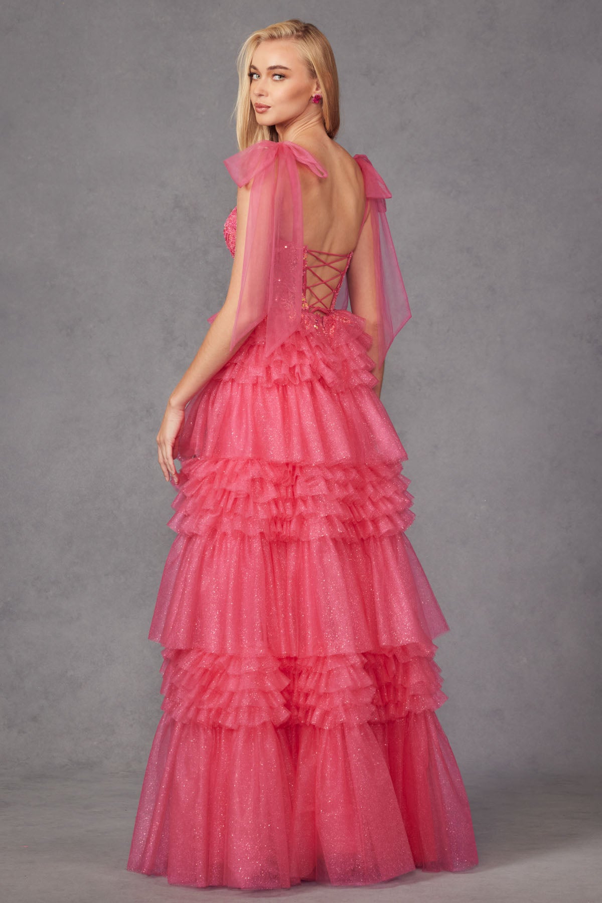 Juliet JT2465A Long Ruffle Skirt Formal Prom Gown