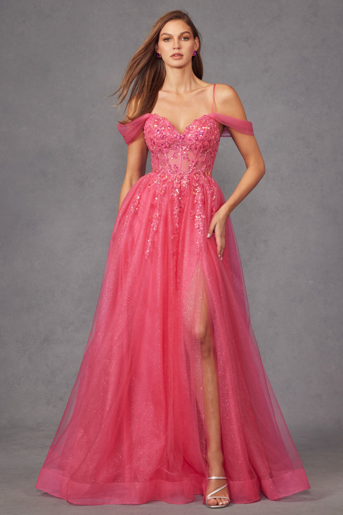 Juliet JT2909K Long Fitted Slit Formal Sequin Floral Prom Dress main image 1