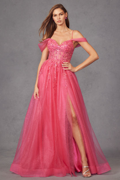 Prom Dresses Sparkle Skirt Long Formal Prom Gown Fuchsia