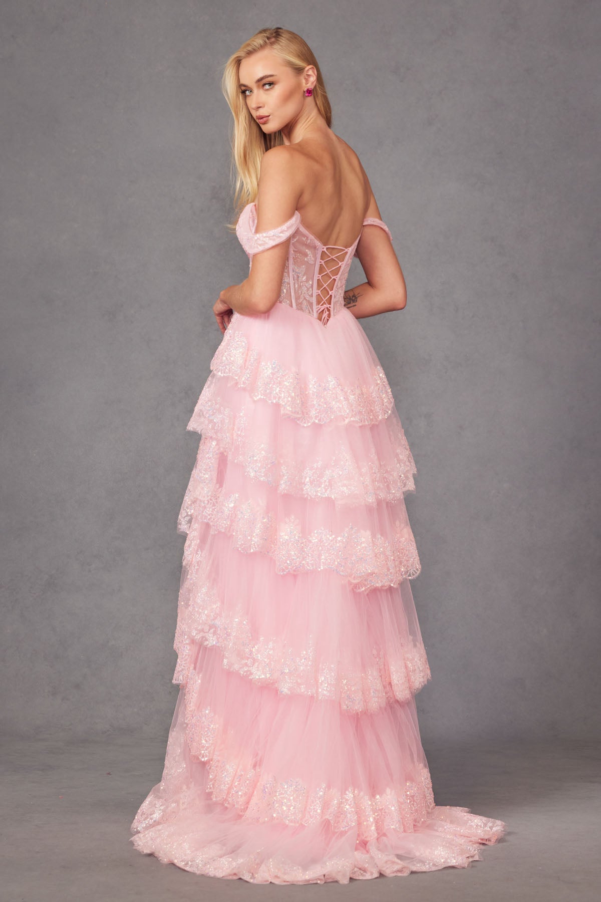 Juliet JT2467K Long Ruffle Skirt Formal Prom Gown