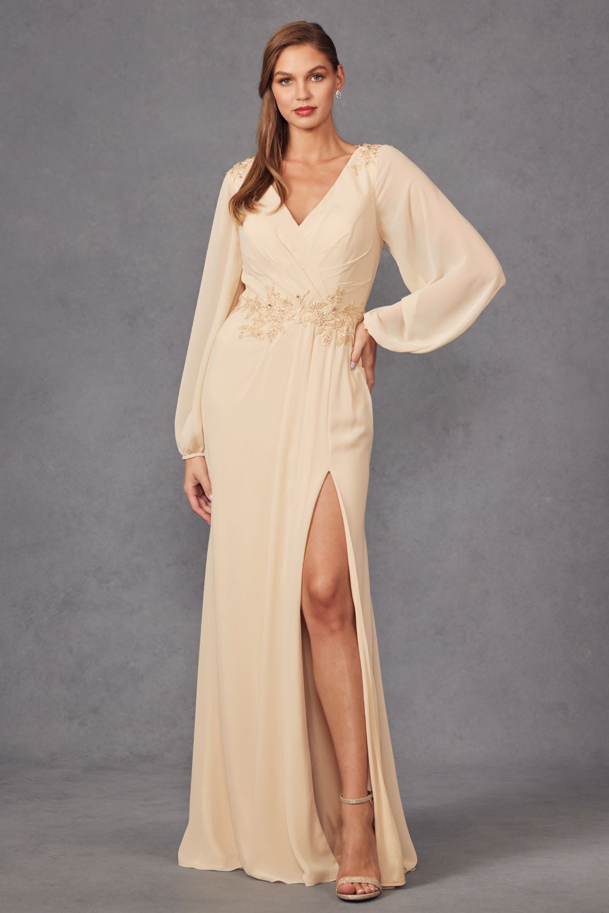 Juliet JTM16A Beaded Long Sleeve Formal Mother of The Bride Dress