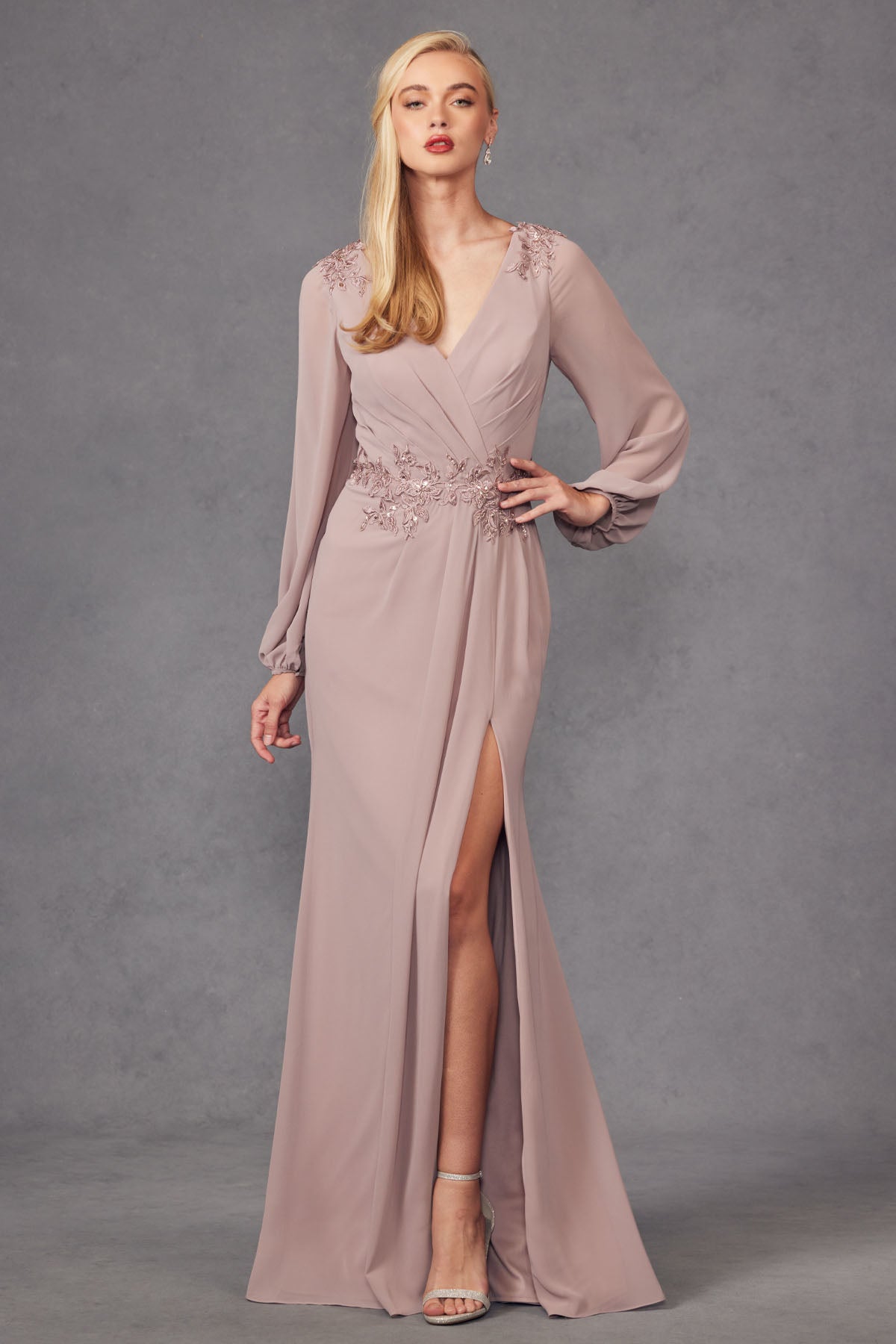 Juliet JTM16A Beaded Long Sleeve Formal Mother of The Bride Dress