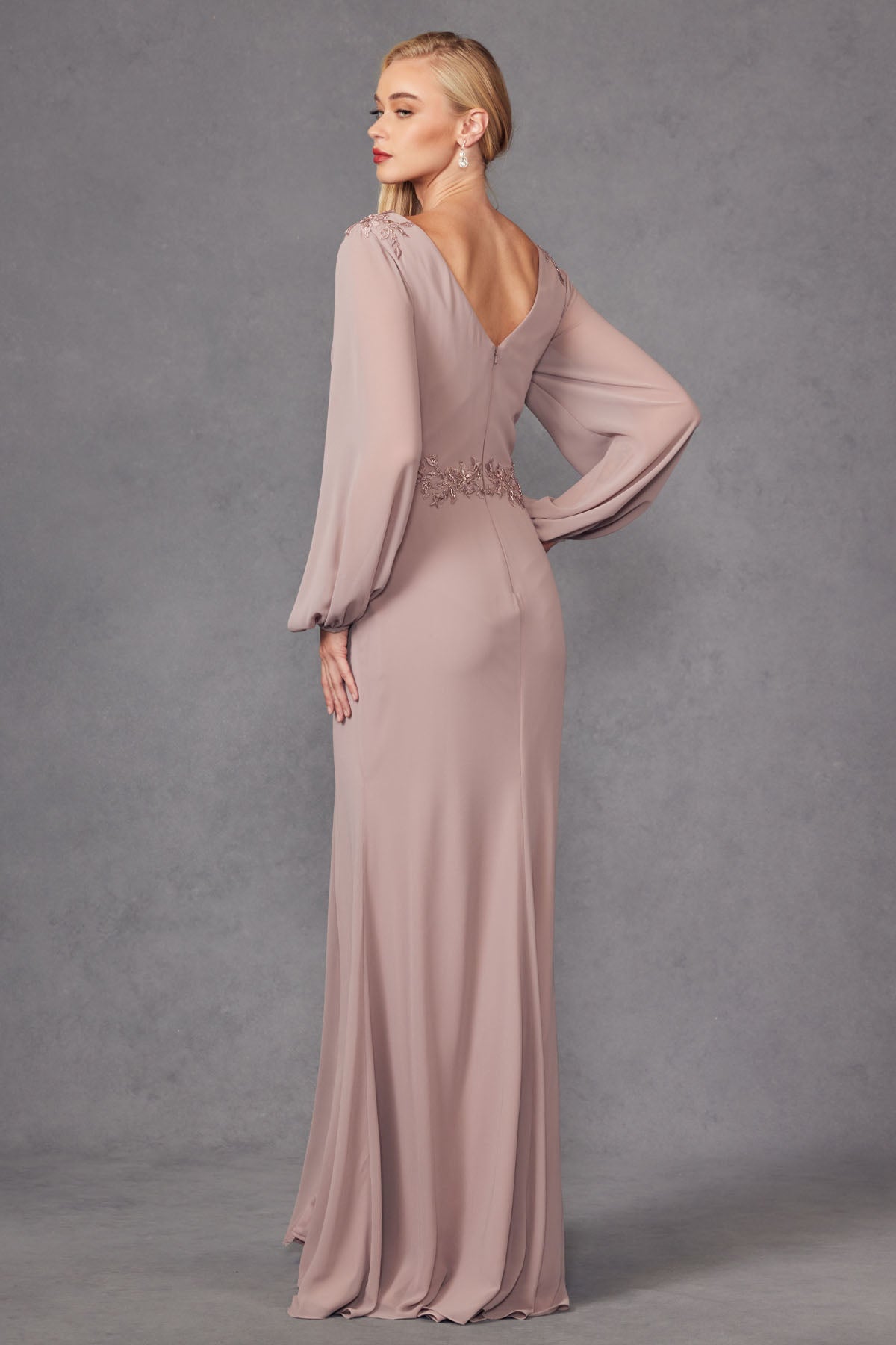 Juliet 657 Cap Sleeves Beaded Bodice A-line Long Dress