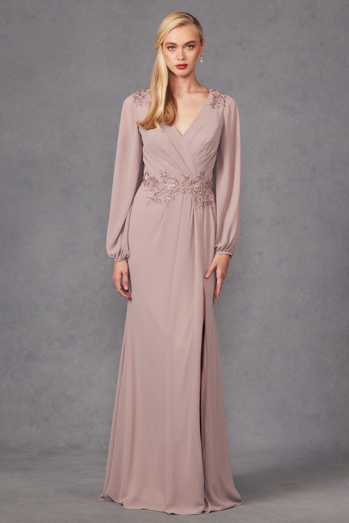 Juliet JTM16A Beaded Long Sleeve Formal Mother of The Bride Dress
