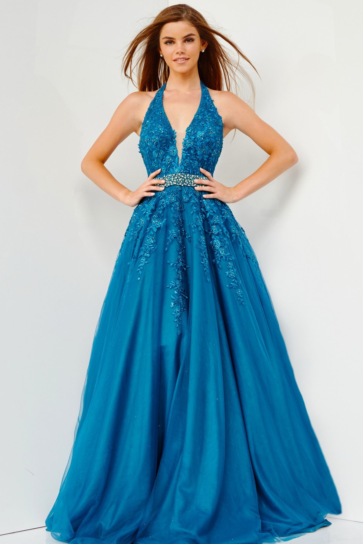 Jovani 00923 Beaded A Line Long Formal Floral Prom Dress