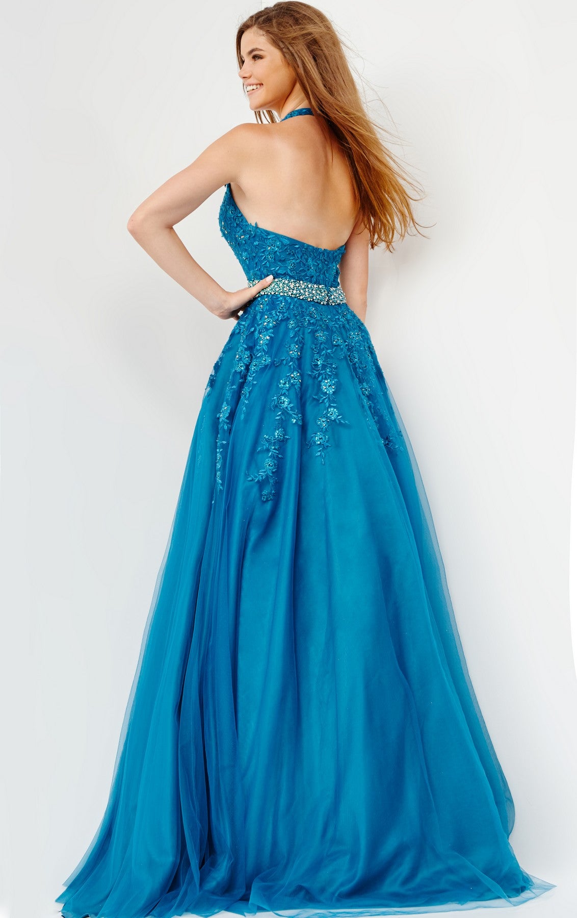 Jovani 00923 Beaded A Line Long Formal Floral Prom Dress