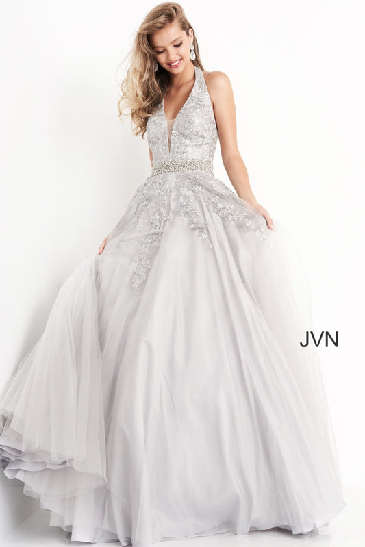 Prom Dresses Beaded A Line Long Formal Floral Prom Dress Silver