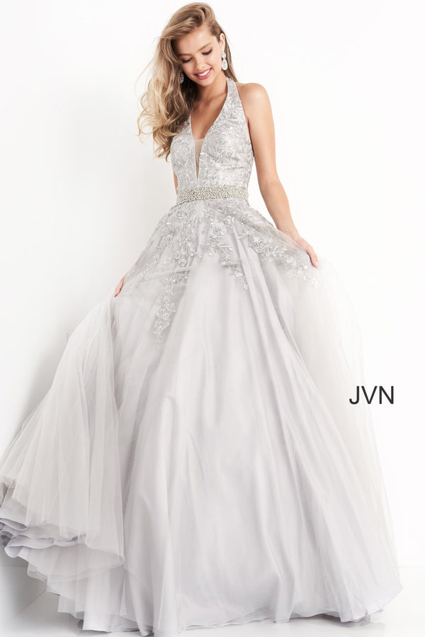 Jovani 00923 Beaded A Line Long Formal Floral Prom Dress
