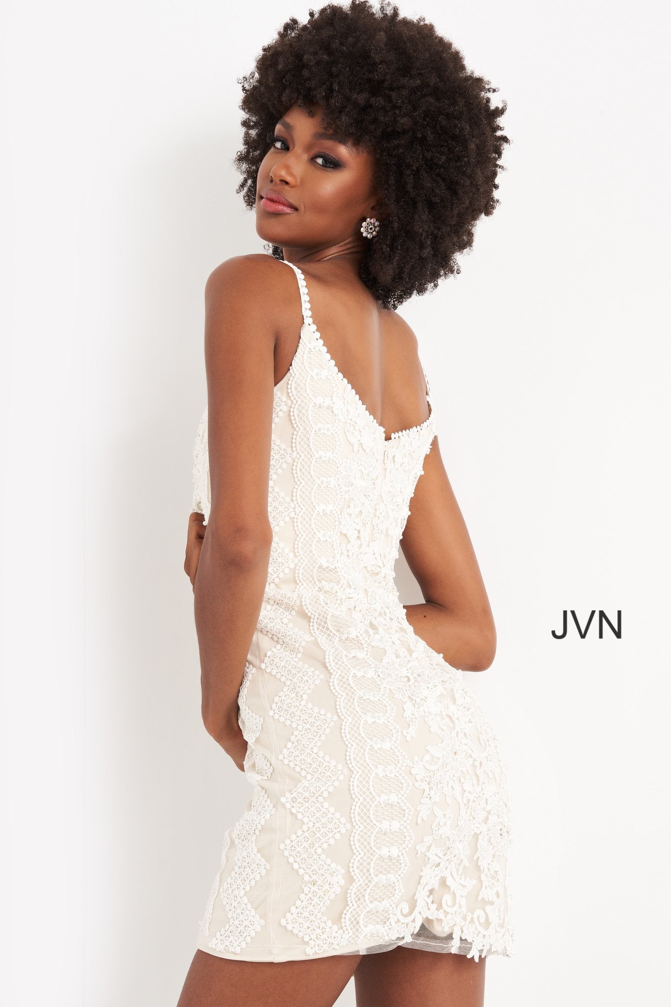 Jovani 04527 Fitted Short Beaded Lace Cocktail Dress