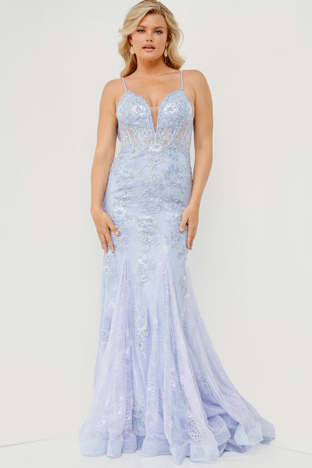Prom Dresses Long Mermaid Formal Lace Prom Dress Powder Blue