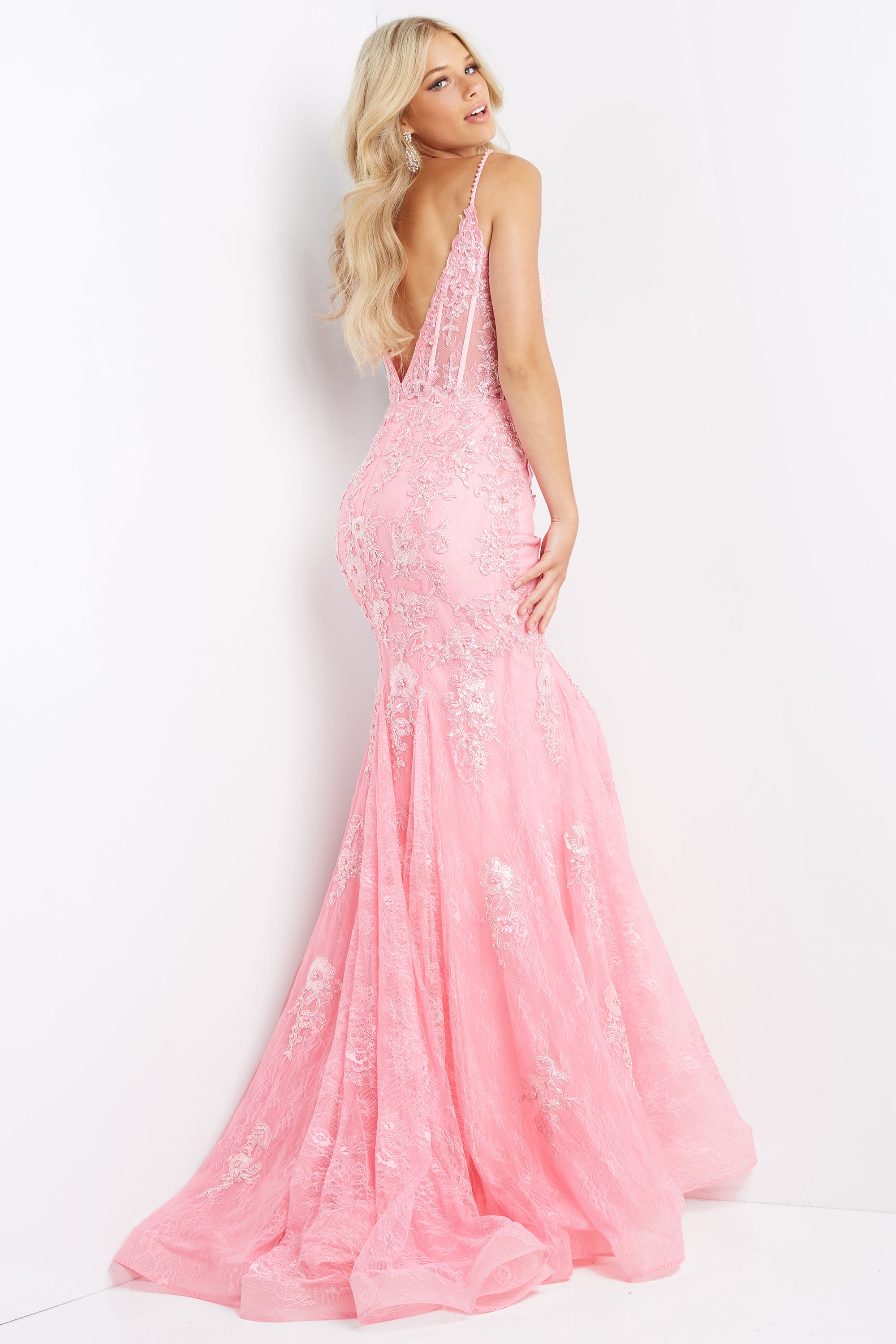 Prom Dresses Long Mermaid Formal Lace Prom Dress Hot Pink