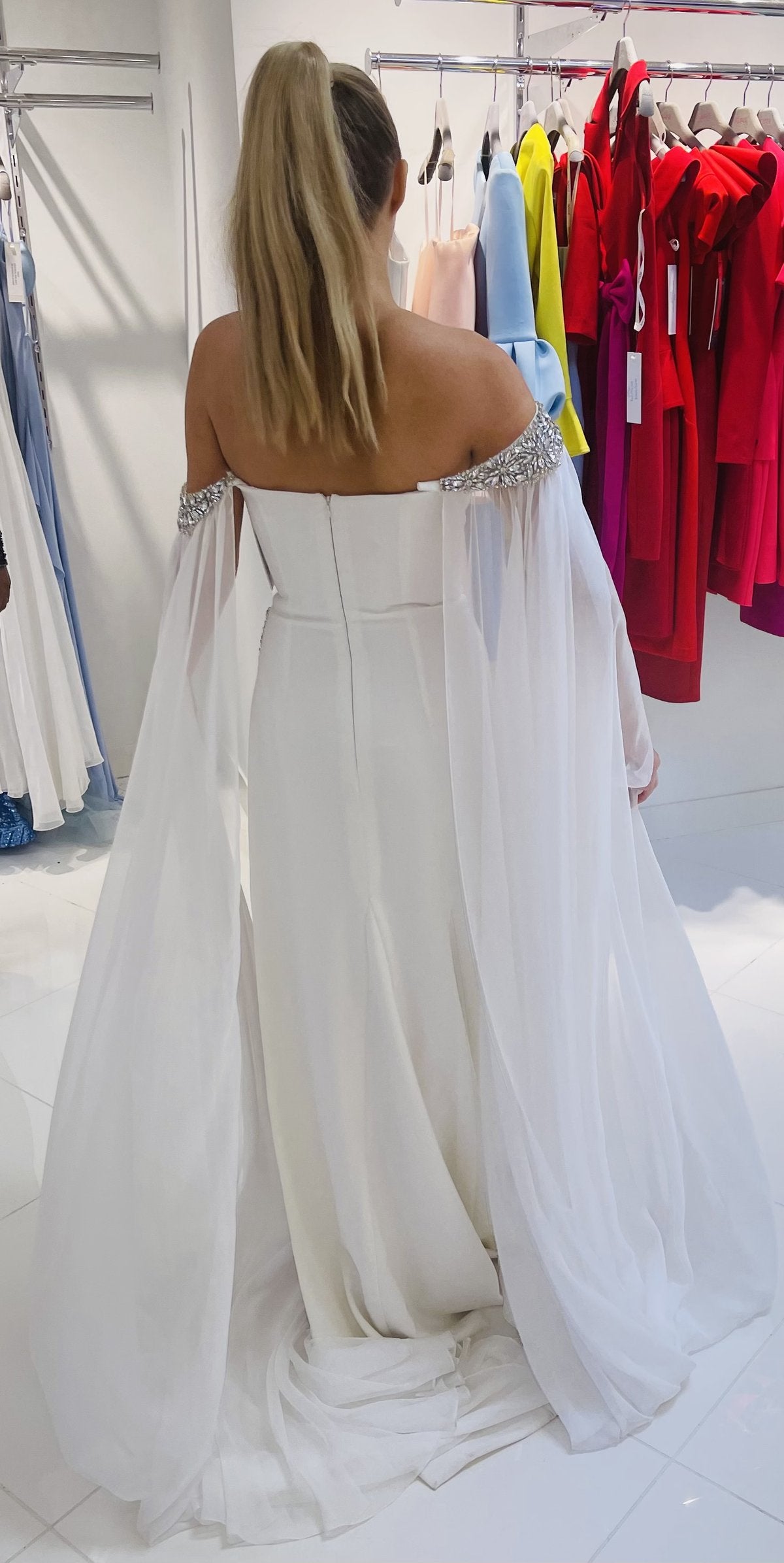 Wedding Dresses Long Beaded Slit Wedding Dress White