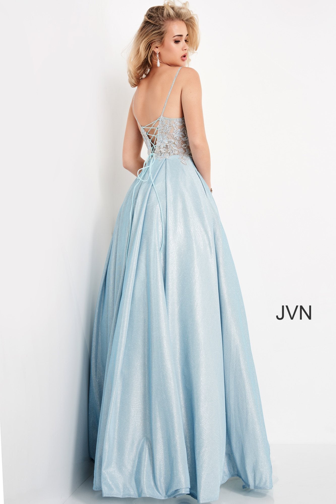 Prom Dresses Long Ball Gown Pleated Formal Floral Prom Dress Light Blue