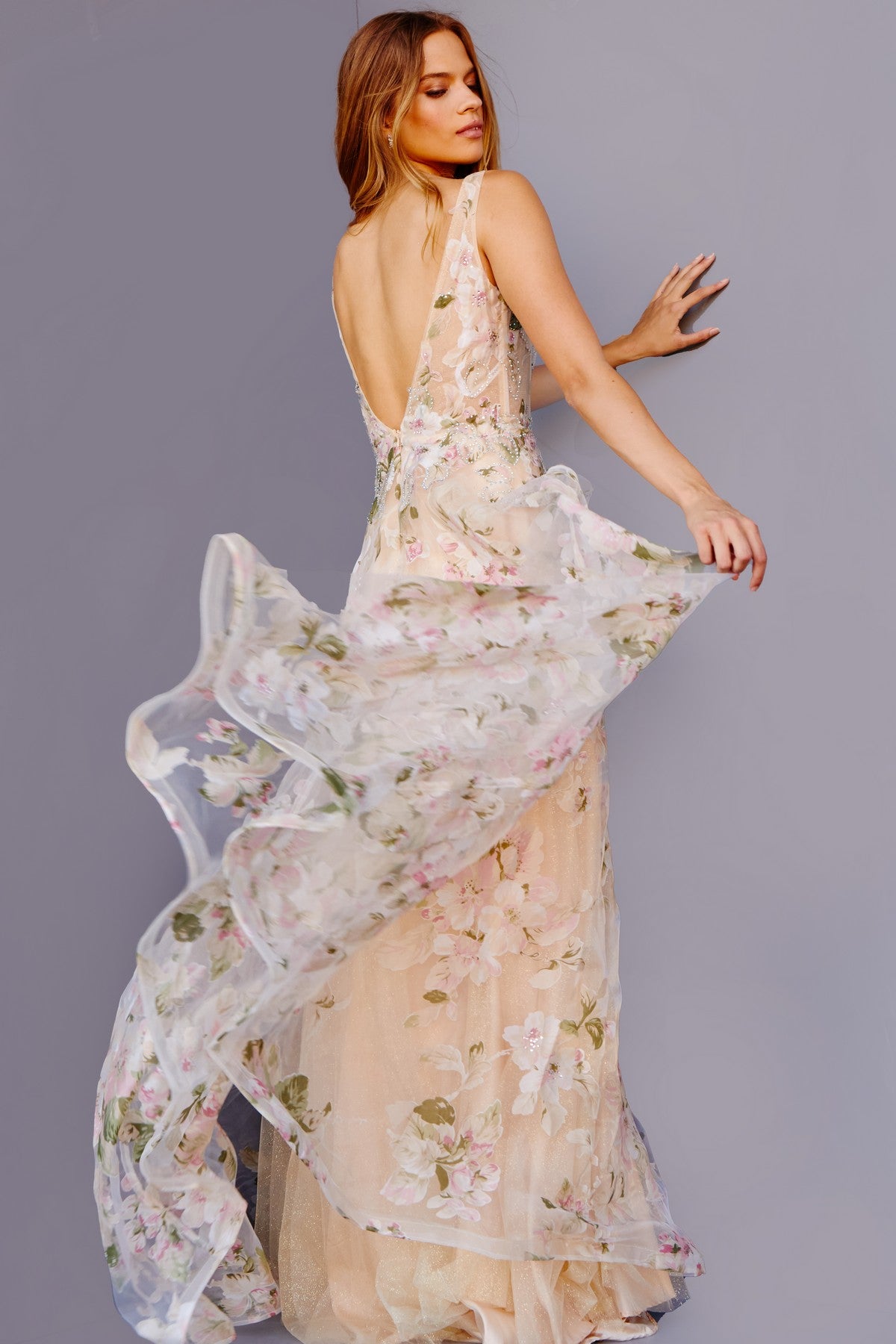 Prom Dresses Floral Printed Long A Line Prom Dress Print