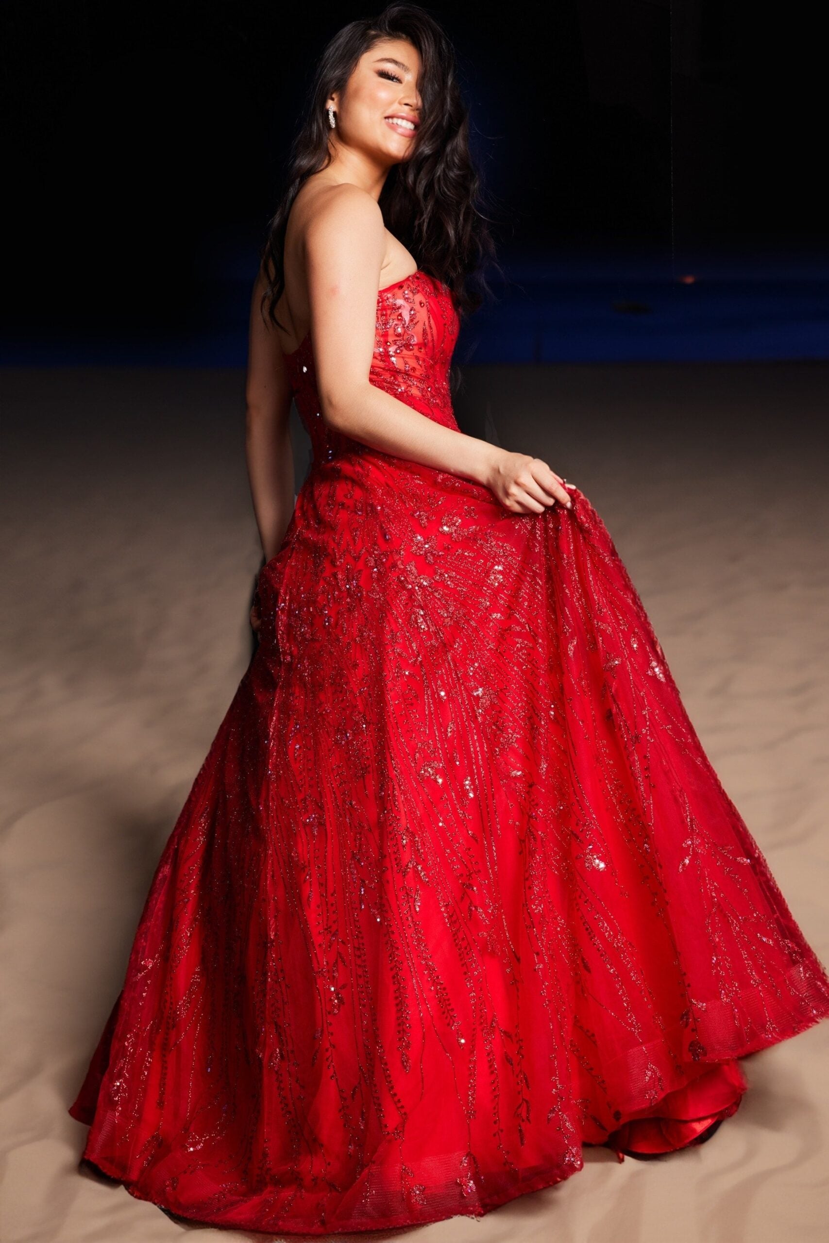 Prom Dresses Long Formal Beaded A Line Prom Ball Gown Red