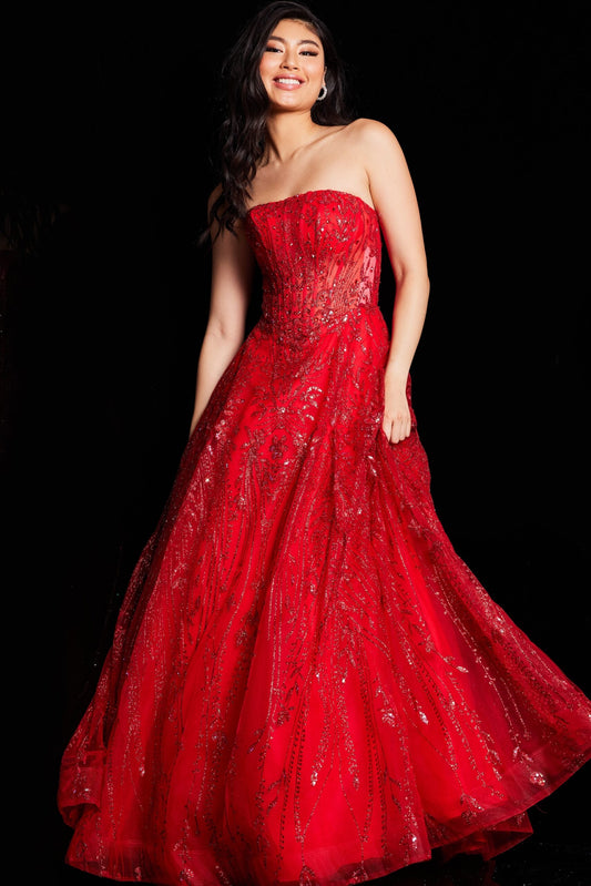 Prom Dresses Long Formal Beaded A Line Prom Ball Gown Red