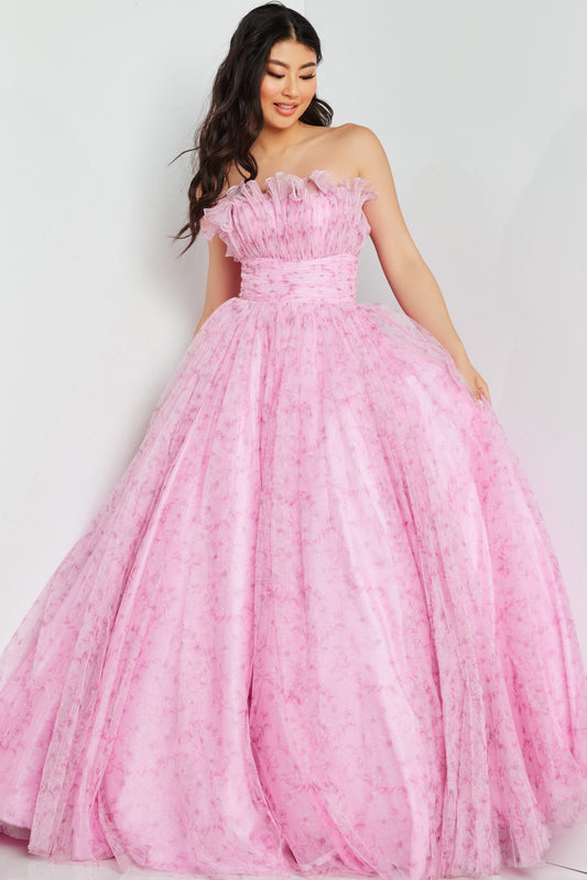 Prom Dresses Glitter Long Ball Gown Printed Prom Dress Pink