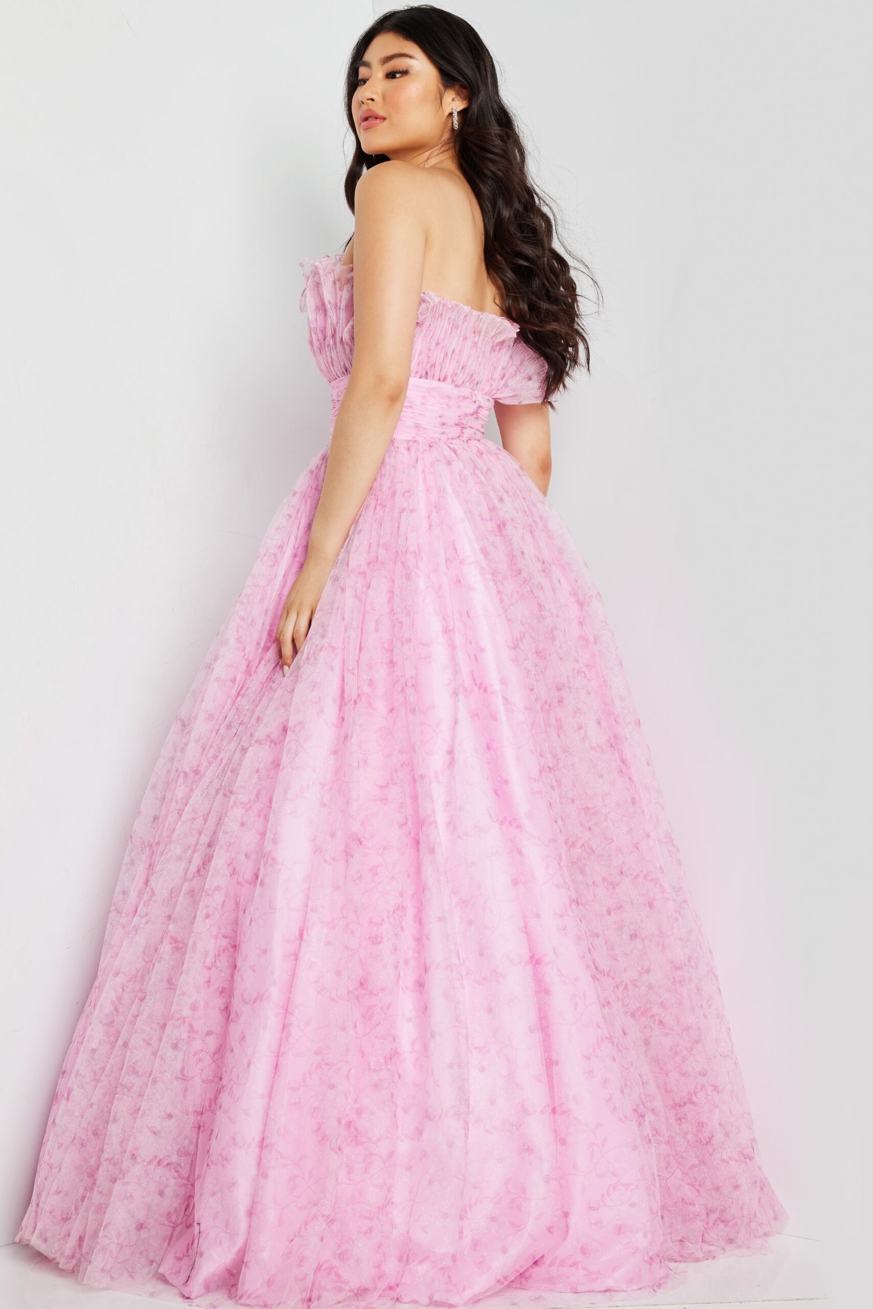 Prom Dresses Glitter Long Ball Gown Printed Prom Dress Pink