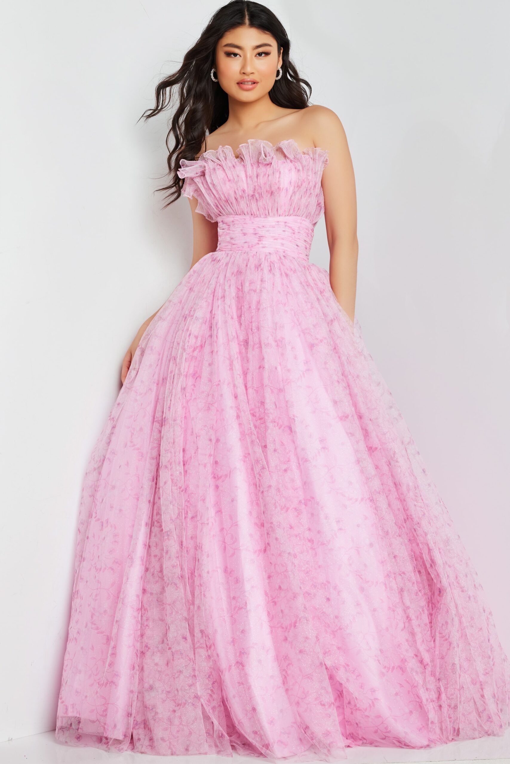 Prom Dresses Glitter Long Ball Gown Printed Prom Dress Pink