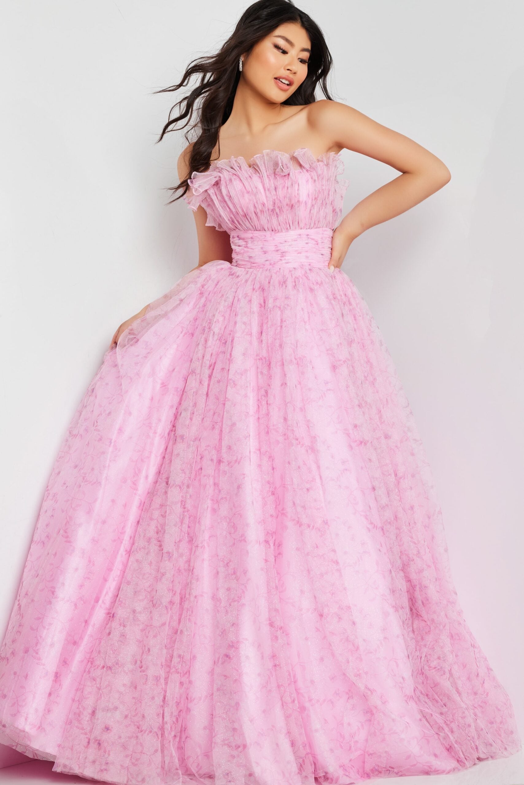 Prom Dresses Glitter Long Ball Gown Printed Prom Dress Pink
