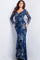 Formal Dresses Floral Long Formal Sequin Velvet Evening Dress Navy