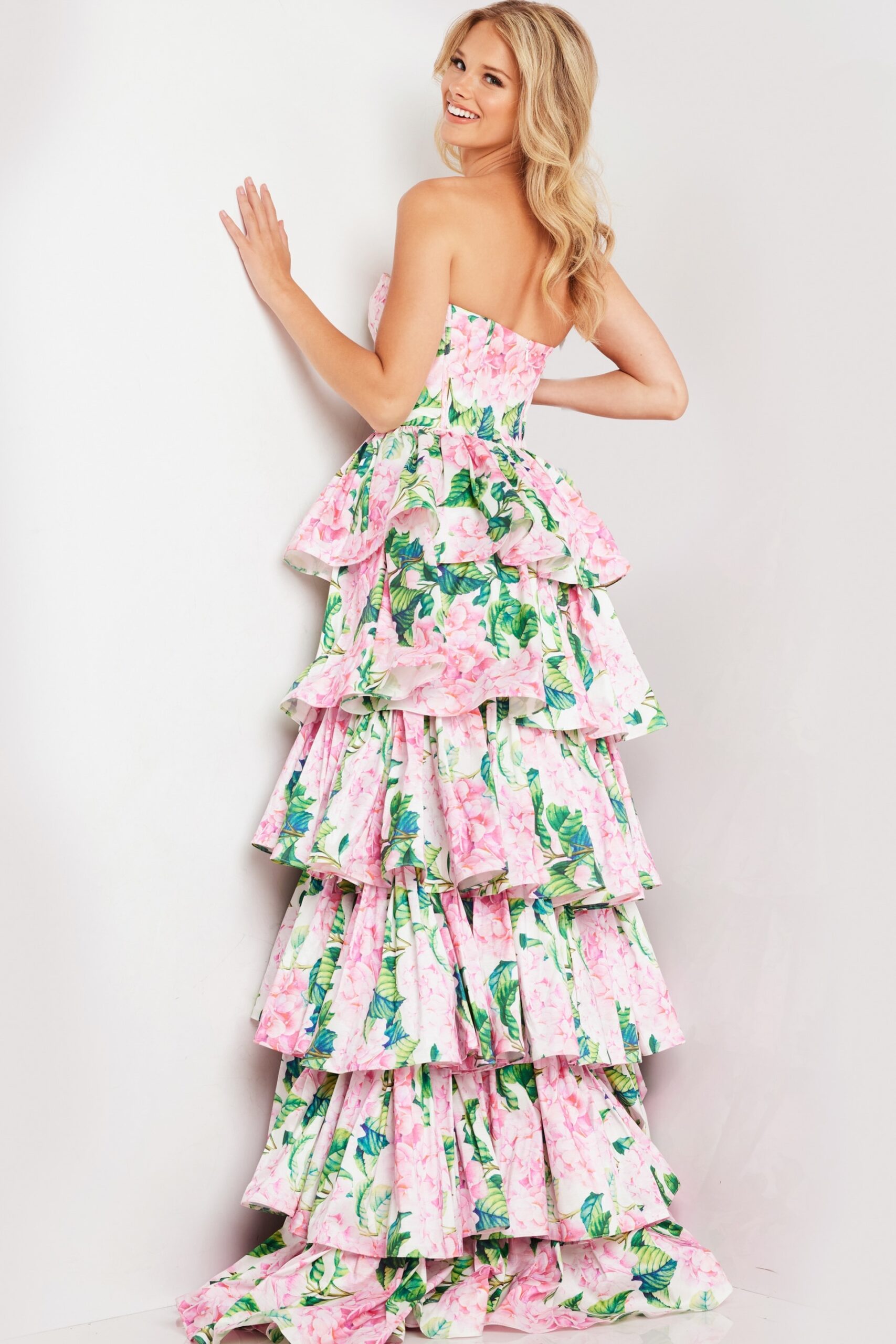 Prom Dresses Formal Long Ball Gown Floral Print Prom Dress Yellow