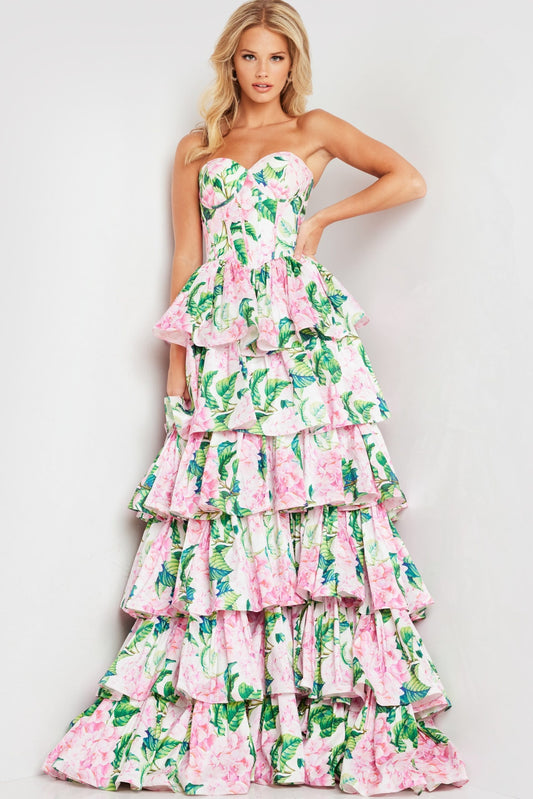 Prom Dresses Formal Long Ball Gown Floral Print Prom Dress Yellow