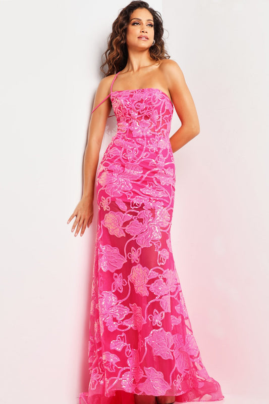 Prom Dresses Formal Long Mermaid Floral Prom Dress Hot Pink