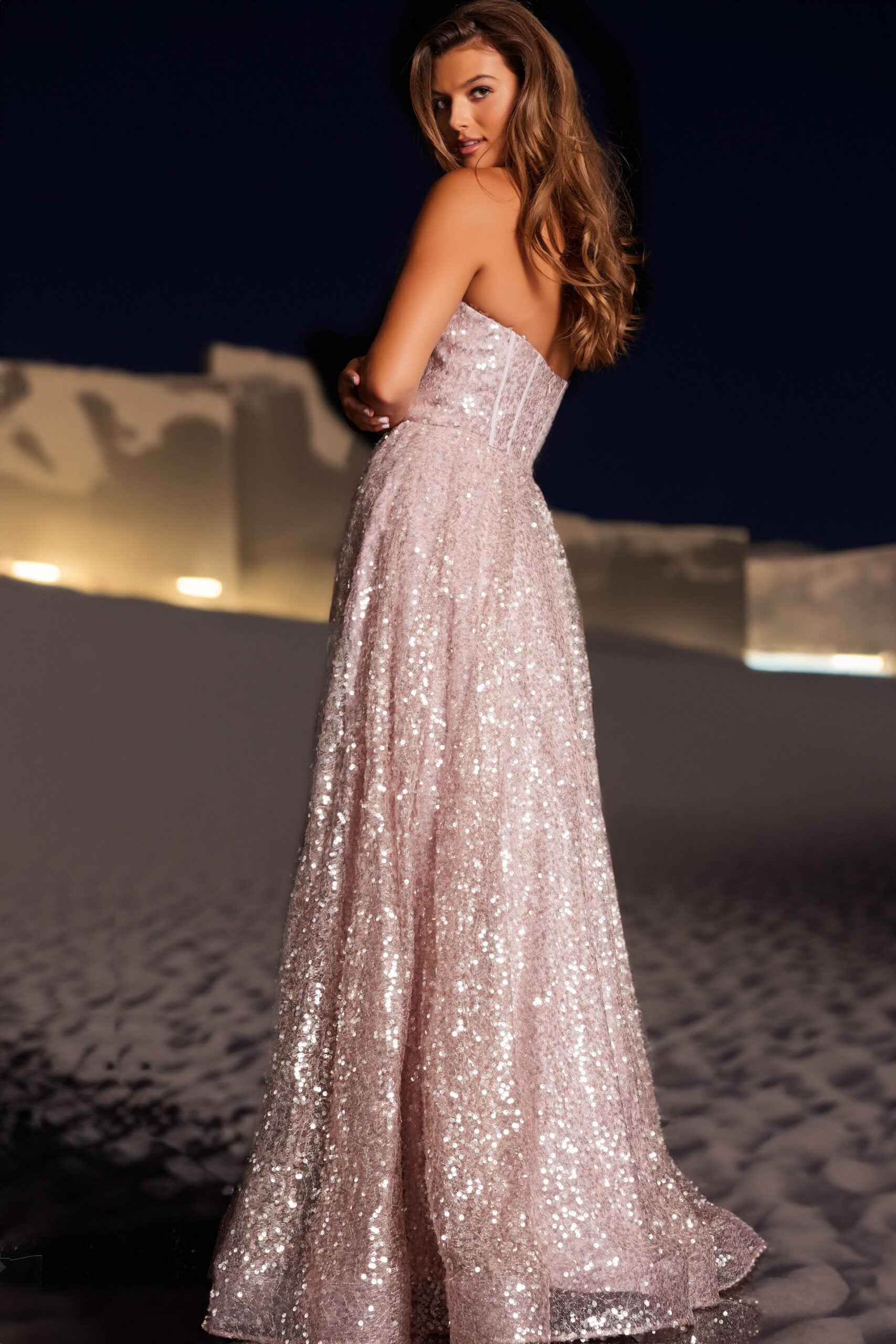 Jovani 38607 Sequin Long Ball Gown Corset Prom Dress