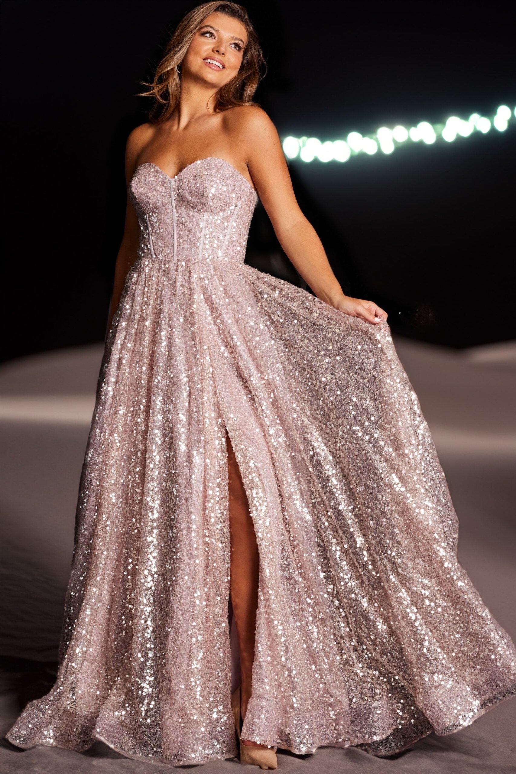 green emerald velvet dress Jovani D5605 Dresses 000 / Nude Multi main image 1