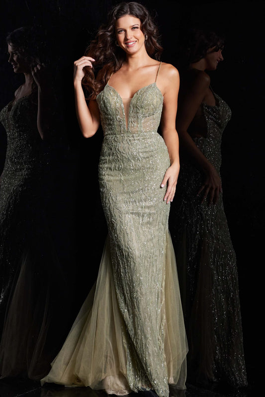 Prom Dresses Beaded Long Formal Sequin Mermaid Prom Dress Olive