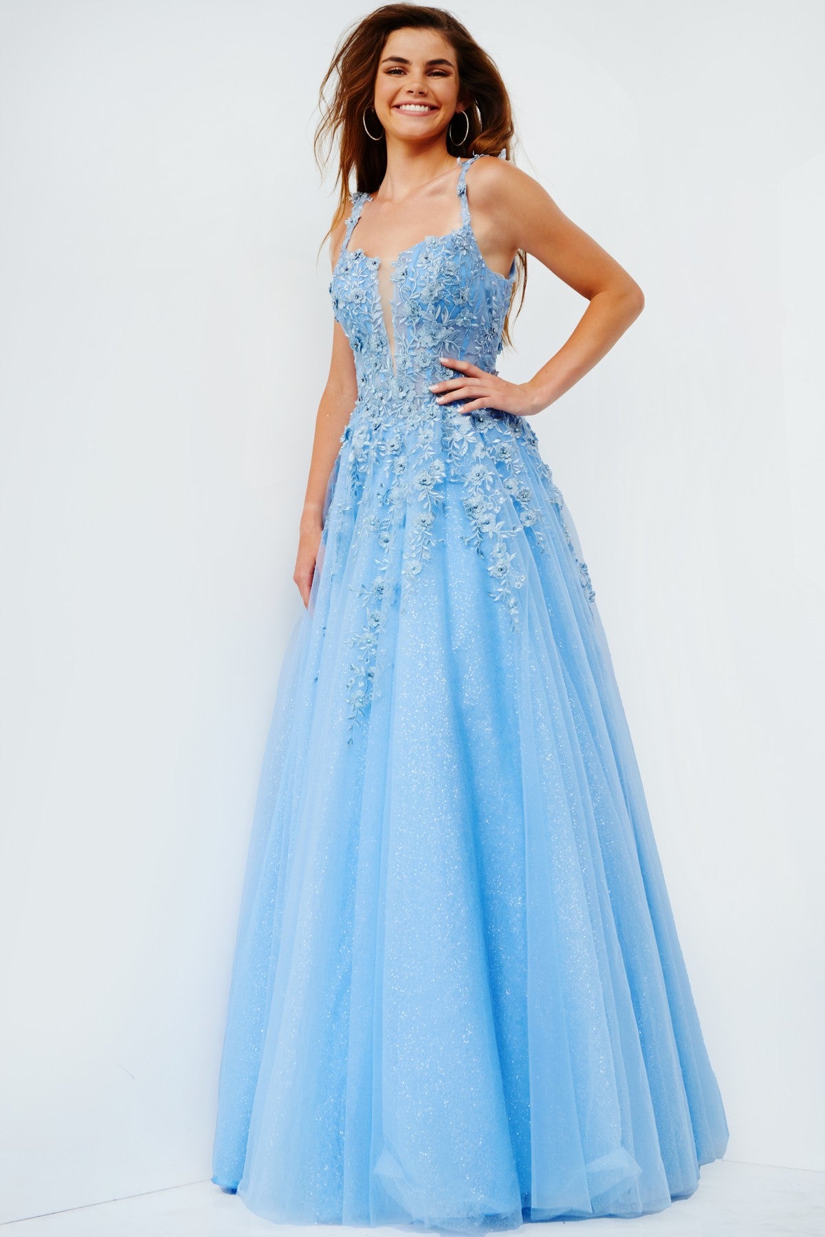 Prom Dress Long Ball Gown Lace Prom Dress Sky Blue