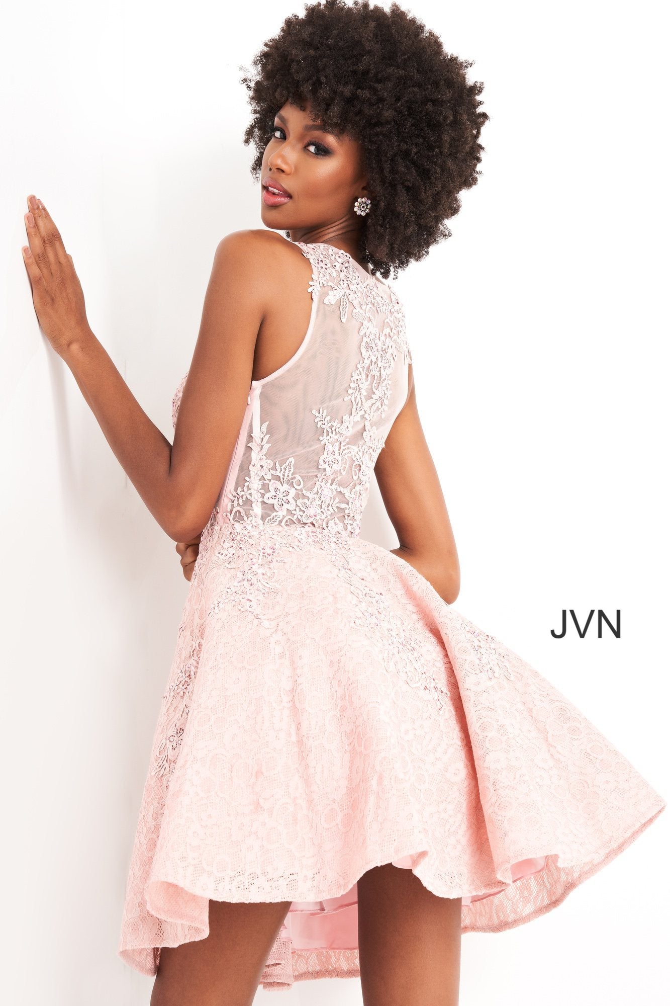 Jovani 45264 A Line Short Beaded Lace Cocktail Dress