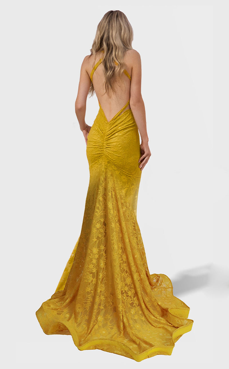Prom Dresses Lace Mermaid Evening Long Formal Prom Dress Mustard