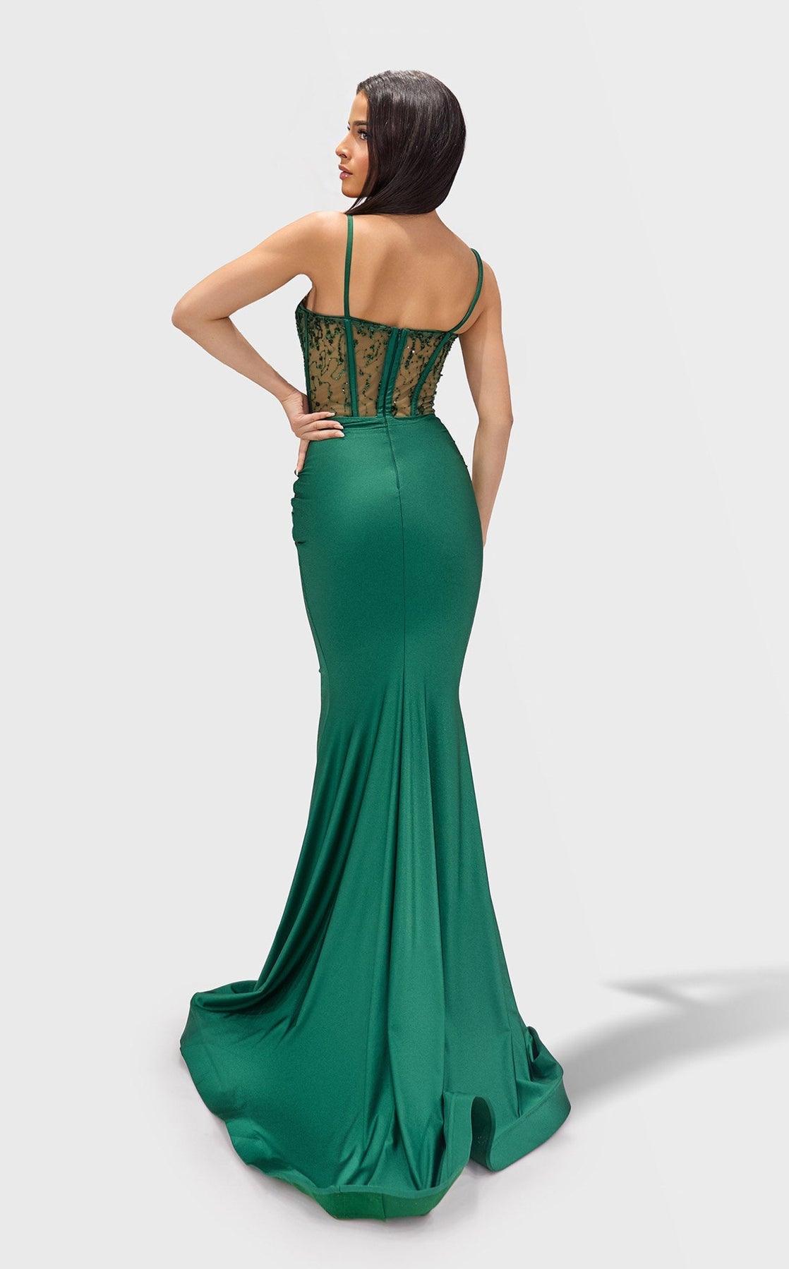 Prom Dresses Long Formal Beaded Fitted Corset Prom Dress Green