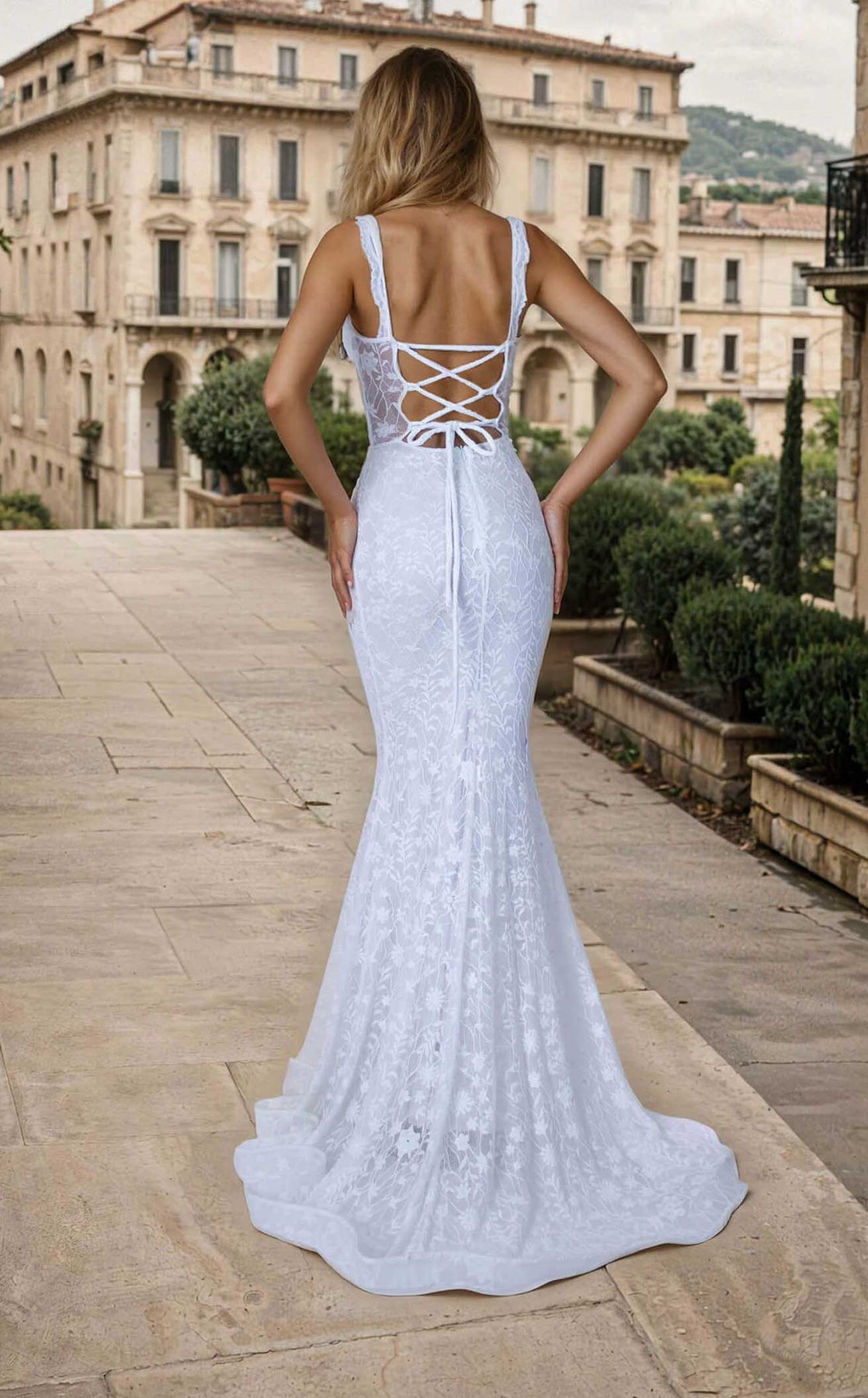 White Sweetheart Floor-Length Lace Wedding Dress Corset Back Jessica Angel 2779