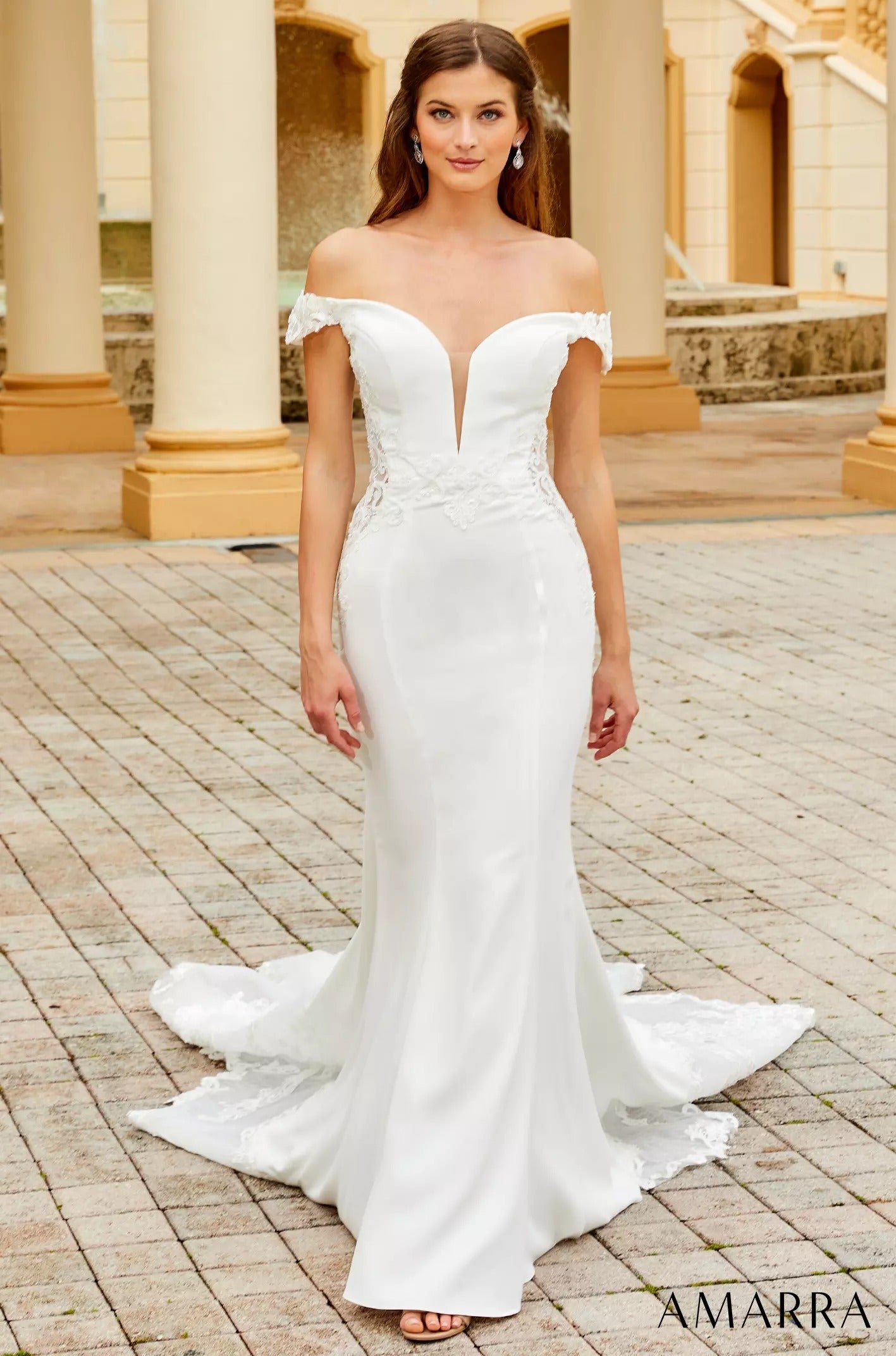 Wedding Dresses Long Bridal Lace Fitted Wedding Dress Amarra 7034 Ivory/Nude